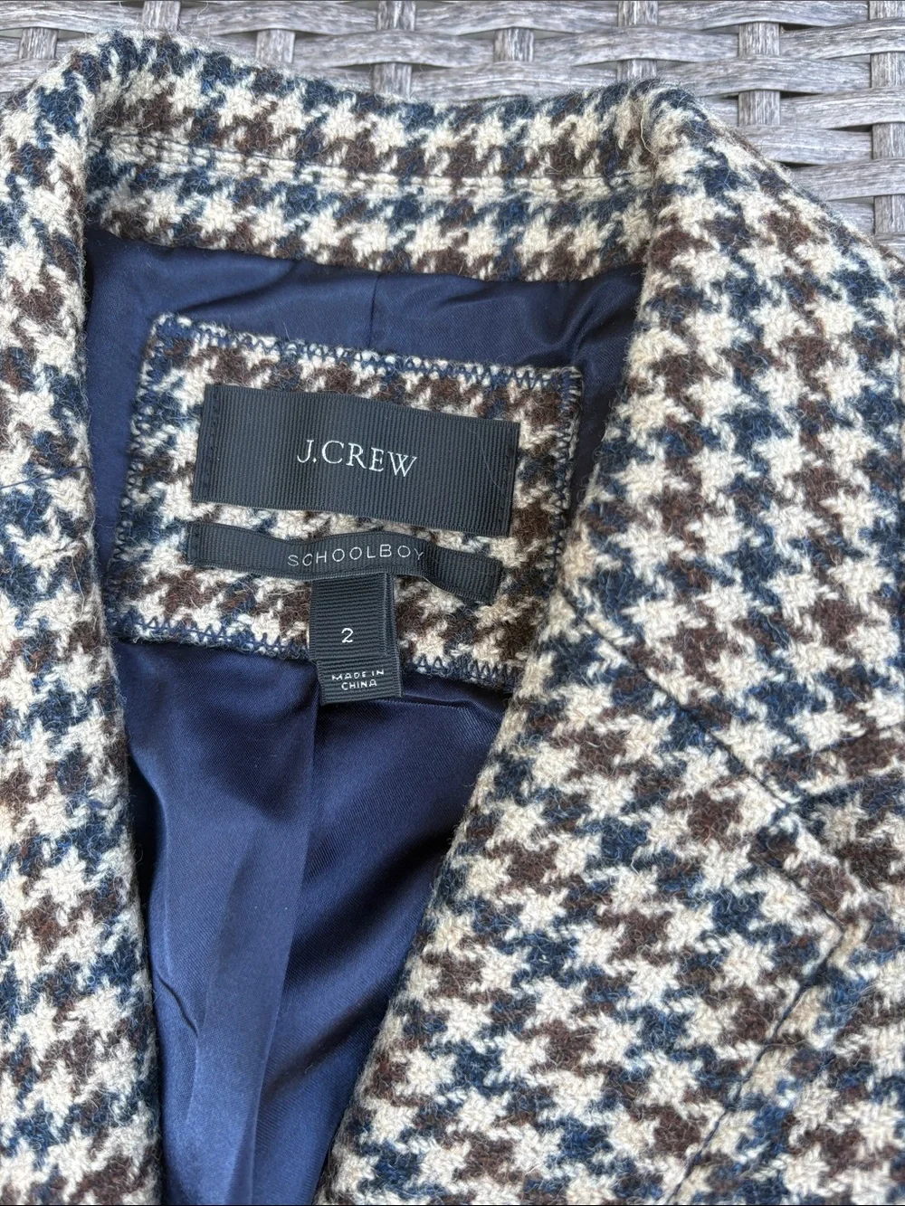 J. Crew Houndstooth Blazer in Navy and Brown with Gold Buttons